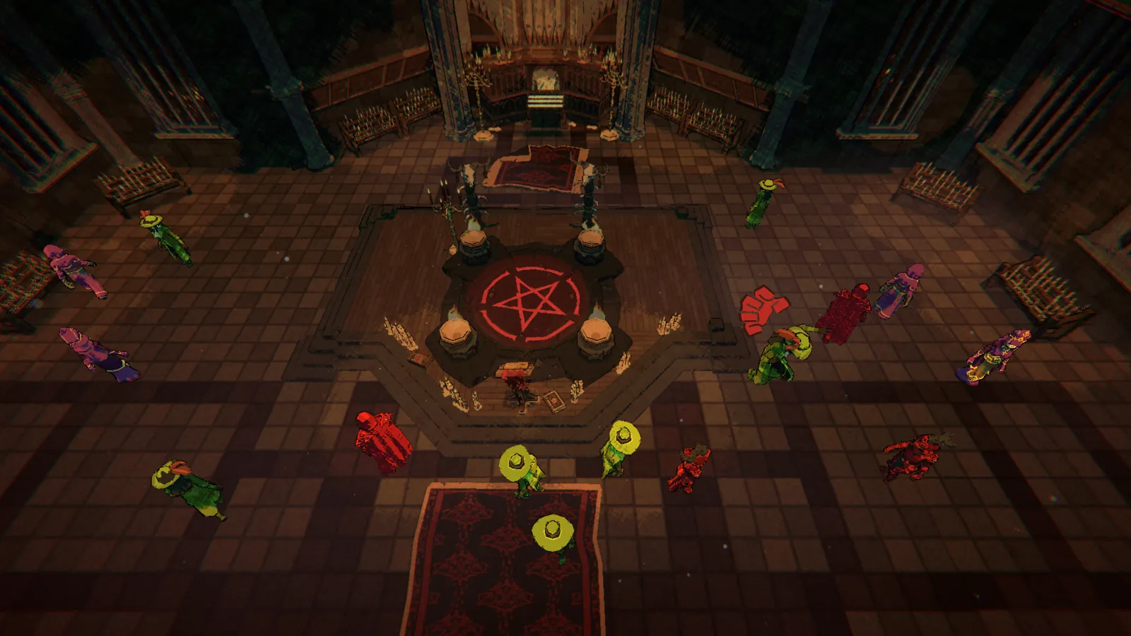 Guests gathered in the ritual hall around the pentagram.